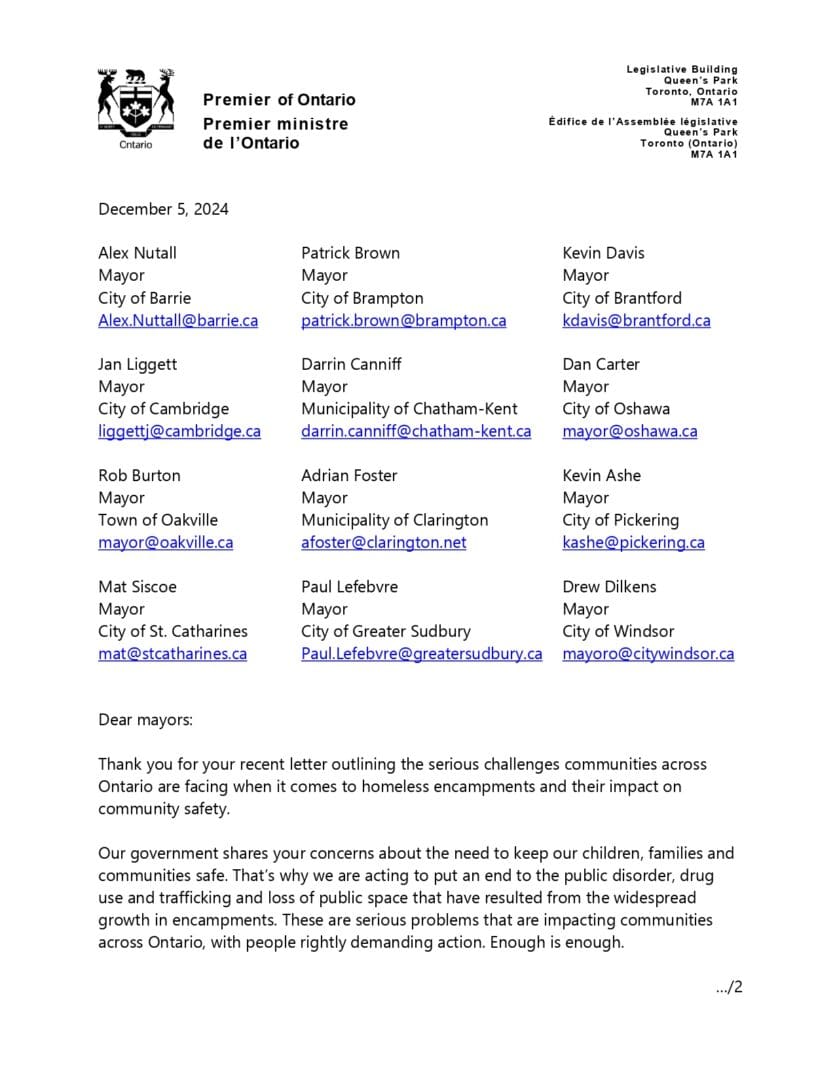 A Letter from the Premier of Ontario